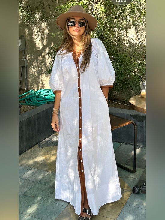 STAUD Dresses & Skirts - STAUD White Maxi Dress with Brown Trim